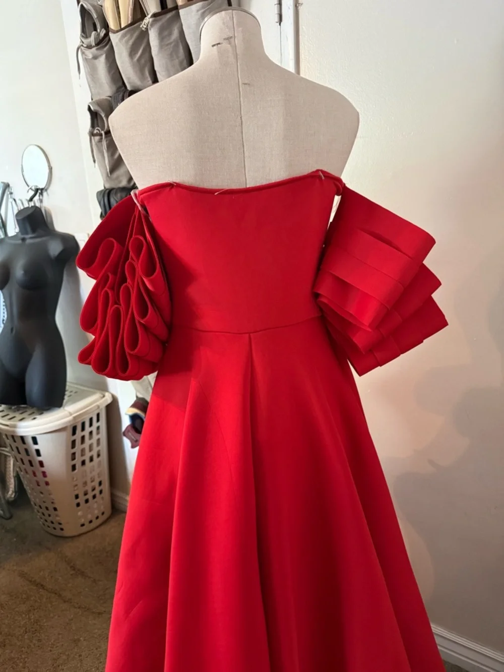 Off-Shoulder Red High-Low Ruffle Formal Dress - Picture 10 of 13